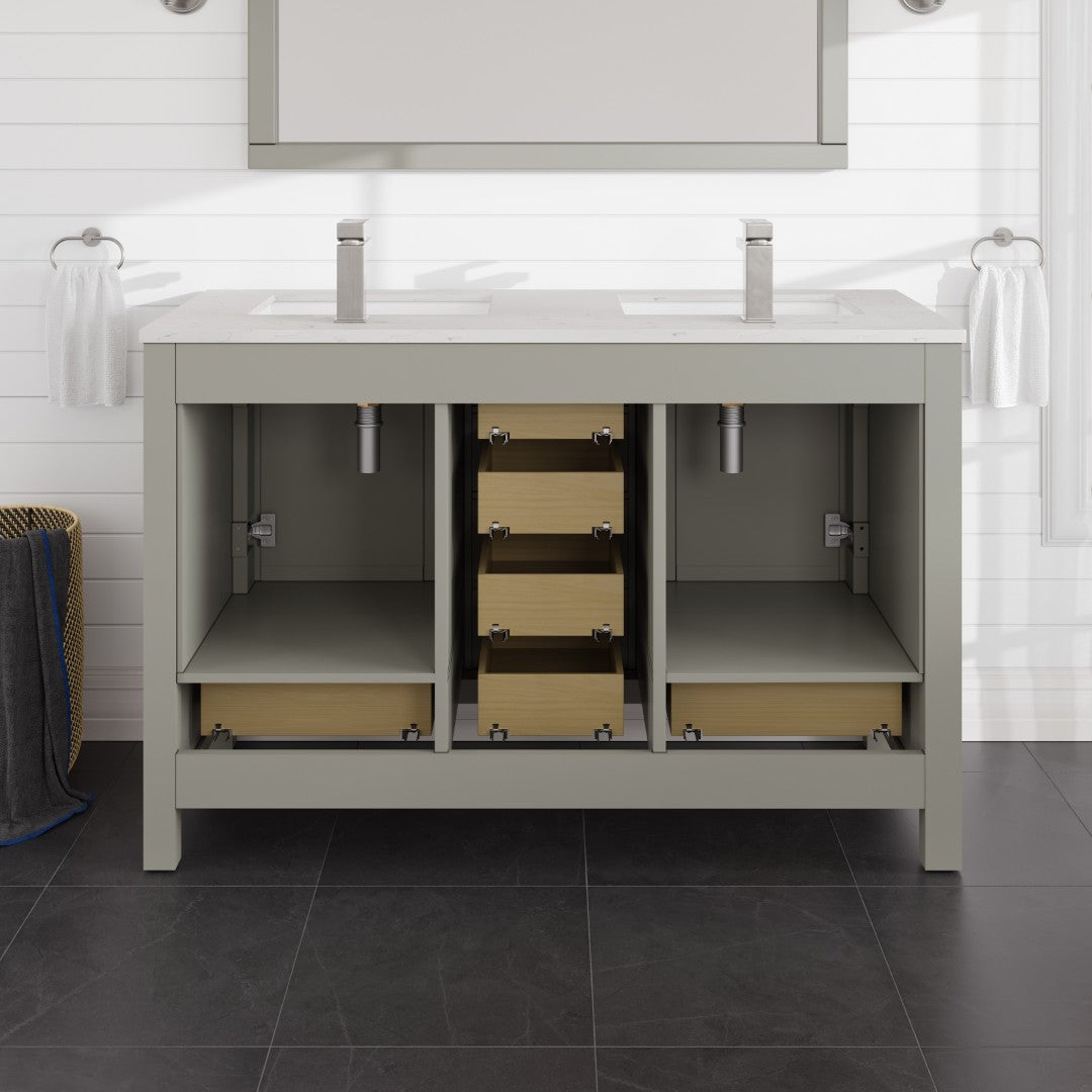 London 54 in. Gray Double Sink  Bath Vanity with Carrara Quartz Top and Undermount Porcelain Sinks