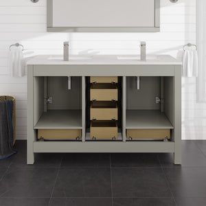 London 54 in. Gray Double Sink  Bath Vanity with Carrara Quartz Top and Undermount Porcelain Sinks