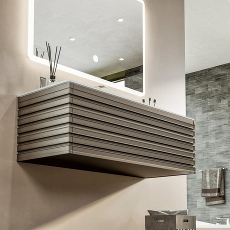 Dream 40 in. Smog Gray Wall Mount Single Sink Bath Vanity with Solid Surface Top and Integrated Sink
