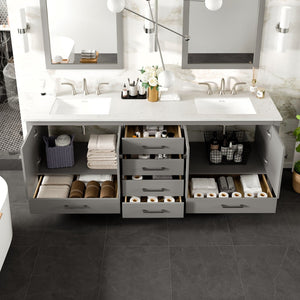 Aberdeen 84 in. Gray Double Sink  Bath Vanity with Carrara Quartz Top and Undermount Porcelain Sinks
