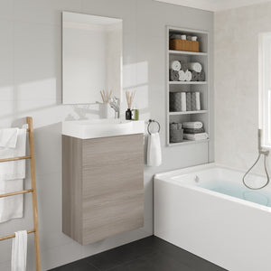 Tiny 18 in. Gray Wall Mount Single Sink Bath Vanity with Porcelain Top and Integrated Sink