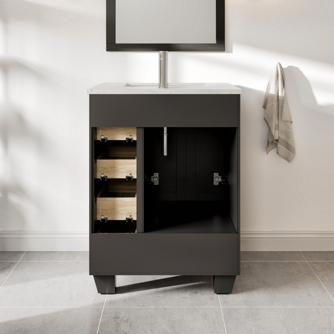 Happy 24 in. Espresso Single Sink Bath Vanity with Carrara Quartz Top and Undermount Porcelain Sink