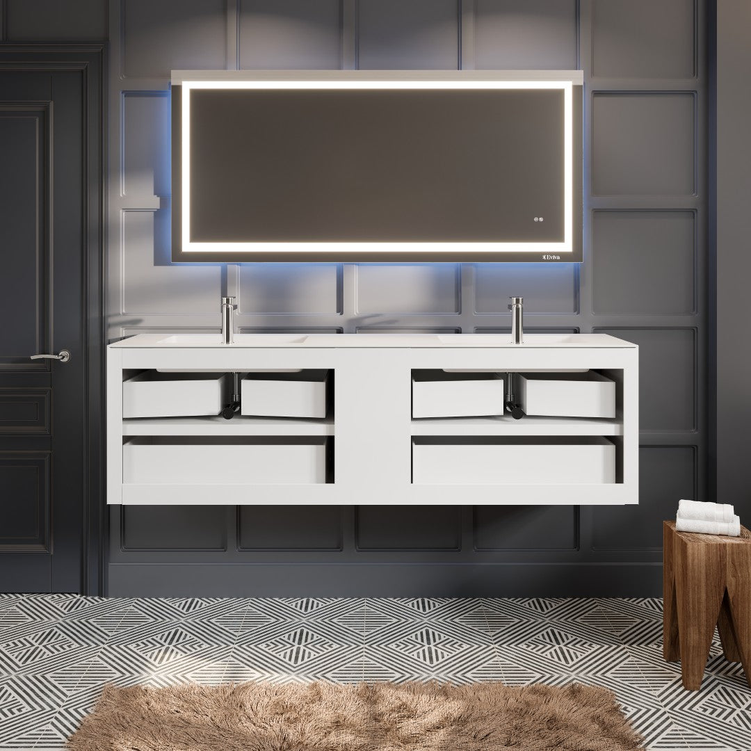 Vienna 75 in. Rosewood Wall Mount Double Sink  Bath Vanity with Acrylic Top and Integrated Sinks
