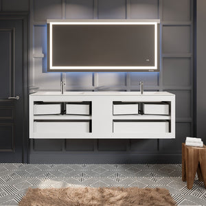 Vienna 75 in. Rosewood Wall Mount Double Sink  Bath Vanity with Acrylic Top and Integrated Sinks
