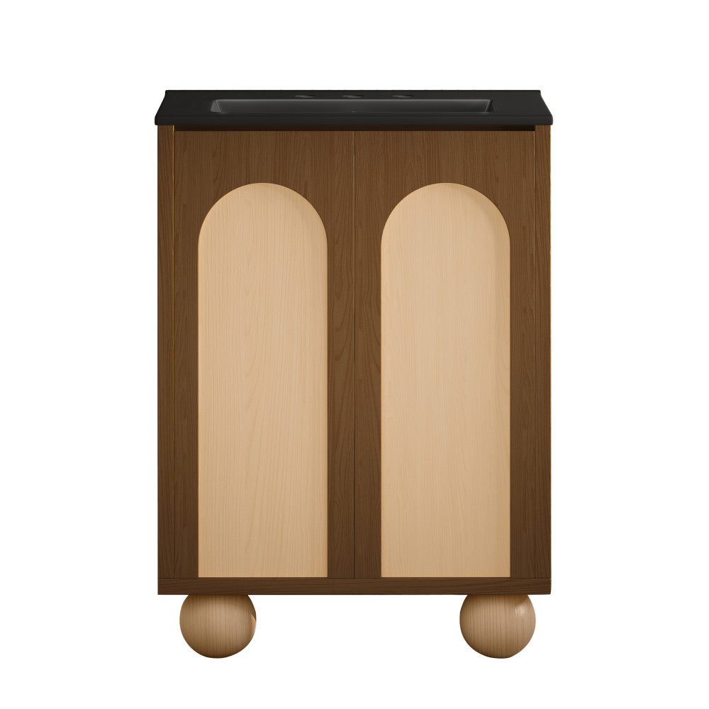 Plaisir II 24" Freestanding Bathroom Vanity in Brown Oak with Black 3-Hole Widespread Sink Top