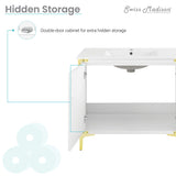 Voltaire 36" Single, Bathroom Vanity in White with Gold Hardware