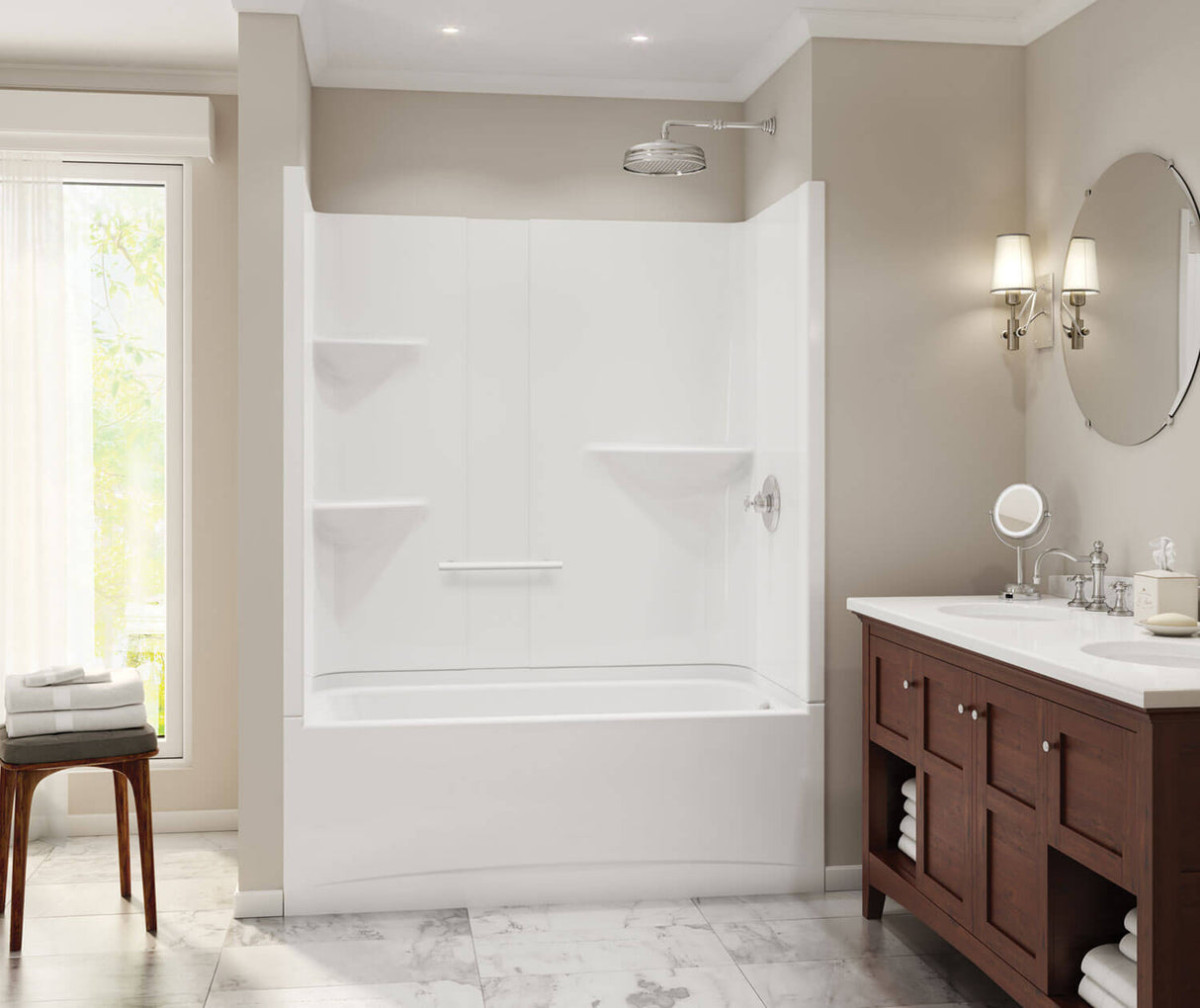 MAAX 105915-SR-000-001 Camelia TS-6032 Acrylic Alcove Right-Hand Drain Two-Piece Tub Shower in White