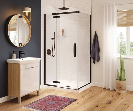 MAAX 137302-900-173-000 Hana Rectangular 42 x 34 x 75 in. 8mm Pivot Shower Door for Corner Installation with Clear glass in Dark Bronze