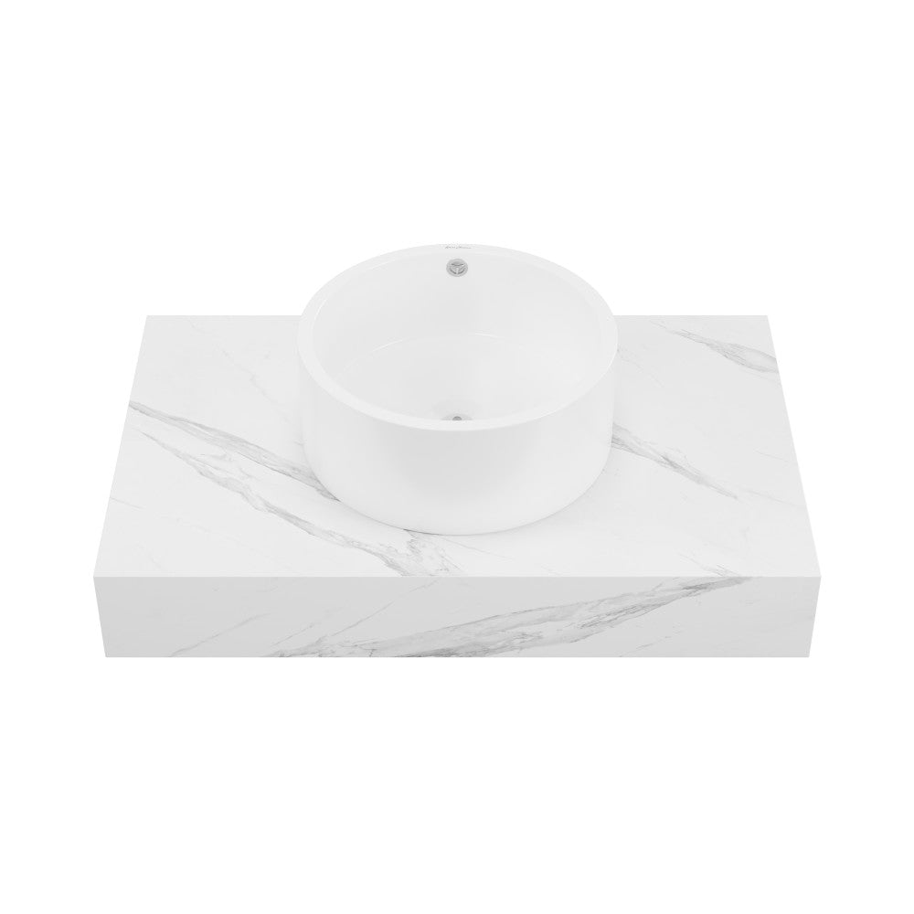 Monaco 36" Floating Bathroom Shelf with Vessel Sink in White Marble