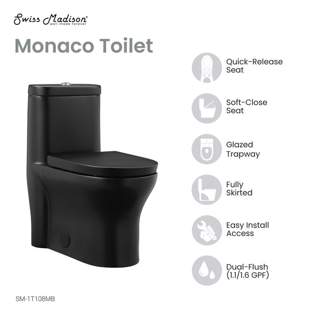 Monaco One-Piece Elongated Toilet Dual-Flush, Matte Black 1.1/1.6 gpf