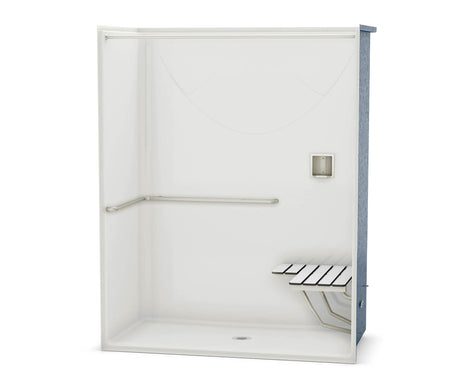 Aker OPS-6030-RS AcrylX Alcove Center Drain One-Piece Shower in White - ADA Grab Bar and Seat