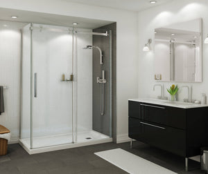 MAAX 420006-543-001-100 B3Square 6036 Acrylic Corner Right Shower Base in White with Anti-slip Bottom with Right-Hand Drain