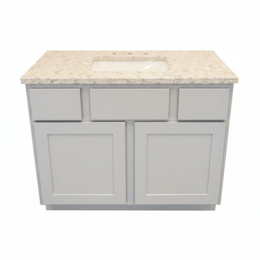 43" Glorious KCD Light Grey with Custom Quartz Top Bathroom Vanity