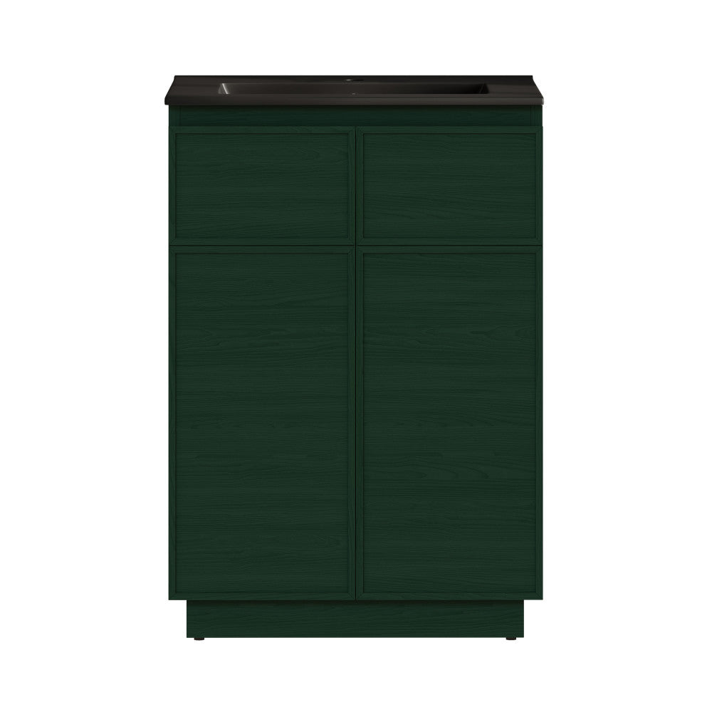 St. Tropez 24" Freestanding Bathroom Vanity in Green Oak with Black Sink Top