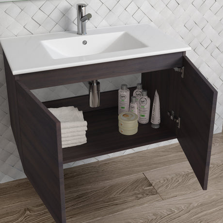 DAX Malibu Engineered Wood and Porcelain Onix Basin with Vanity Cabinet, 32", Wenge DAX-MAL013213-ONX