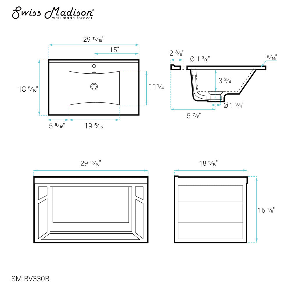 Claire 30" Wall-hung Vanity in Black