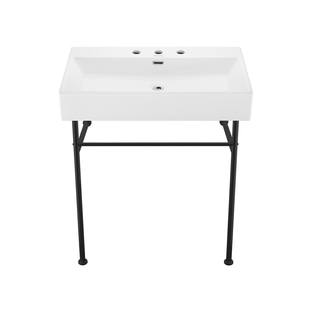 Claire 30" Console Sink White Basin Black Legs with 8" Widespread Holes