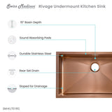 Rivage 32 x 19 Stainless Steel, Single Basin, Undermount Kitchen Sink, Rose Gold