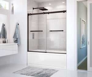 MAAX 136270-900-173-000 Duel 56-59 x 55 ½-59 in. 8 mm Bypass Tub Door for Alcove Installation with Clear glass in Dark Bronze