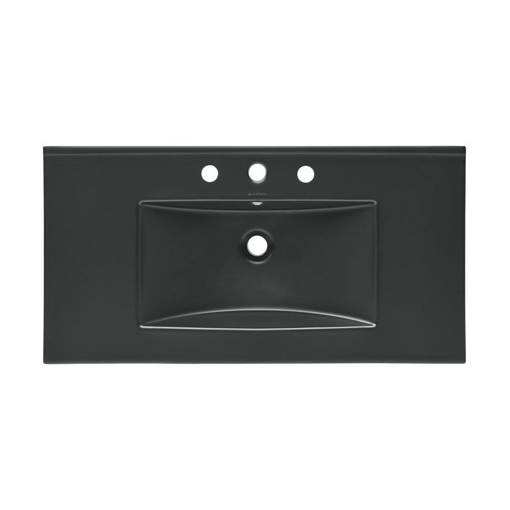 36 inch Ceramic Vanity Sink Top in Matte Black with 3 Holes