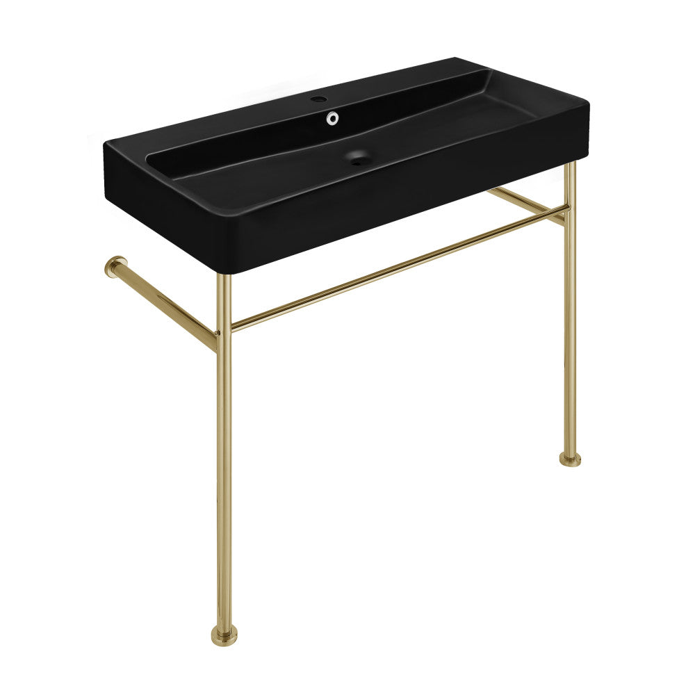 Carre 36 Ceramic Console Sink Matte Black Basin Gold Legs