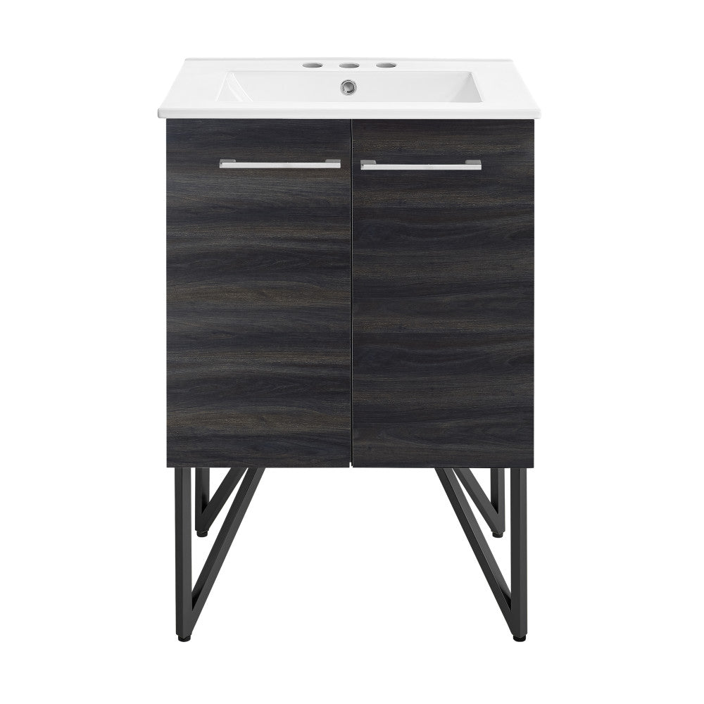 Annecy 24 in. Black Walnut Bathroom Vanity With White, 3-Hole Ceramic Sink Top