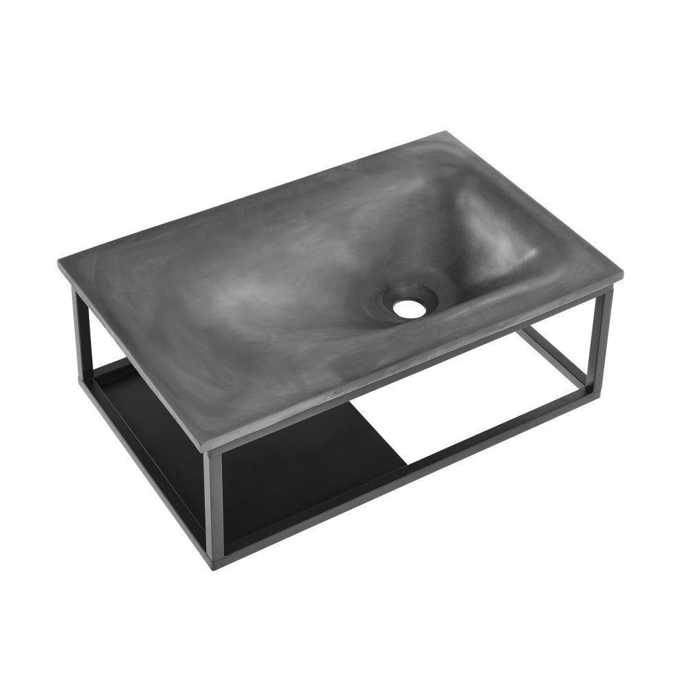 Lisse 24" Rectangle Concrete Wall-Mount Bathroom Sink in Dark Grey