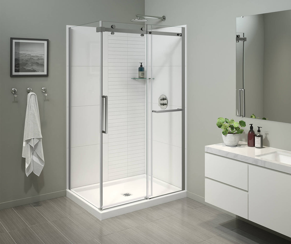 MAAX 134956-900-084-000 Halo Pro 48 x 36 x 78 3/4 in. 8mm Sliding Shower Door with Towel Bar for Corner Installation with Clear glass in Chrome