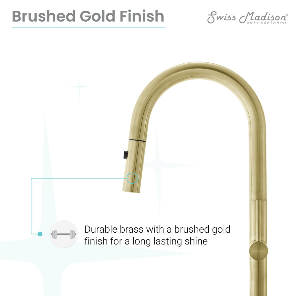 Chalet Single Handle, Pull-Down Kitchen Faucet in Brushed Gold