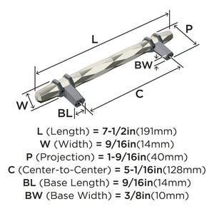 Amerock Cabinet Pull Polished Nickel/Black Chrome 5-1/16 inch (128 mm) Center-to-Center London 1 Pack Drawer Pull Drawer Handle Cabinet Hardware