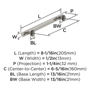 Amerock Corp BP37106PN Everett Pull, 6-5/16 in (160 mm) Center-to-Center, Polished Nickel