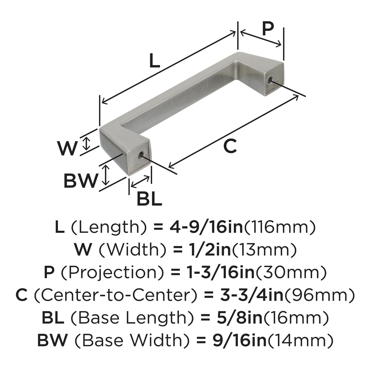 Amerock Cabinet Pull Satin Nickel 3-3/4 inch (96 mm) Center to Center Blackrock 1 Pack Drawer Pull Drawer Handle Cabinet Hardware