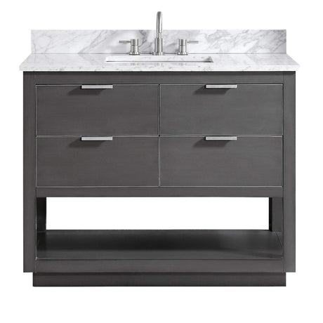 Avanity Allie 43 in. Vanity Combo in Twilight Gray with Silver Trim and Carrara White Marble Top 