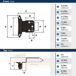 Amerock Cabinet Hinge 3/8 inch (10 mm) Inset Hinge Oil Rubbed Bronze 2 Pack Self-Closing Hinge Face Mount Hinge Cabinet Door Hinge