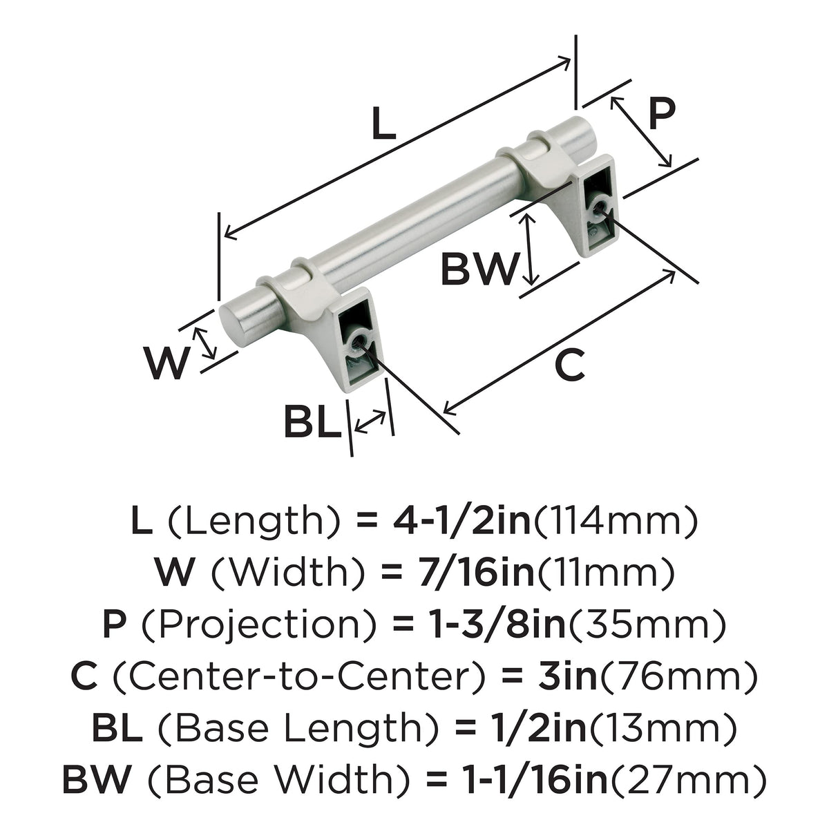 Amerock Cabinet Pull Satin Nickel 3 inch (76 mm) Center to Center Davenport 1 Pack Drawer Pull Drawer Handle Cabinet Hardware