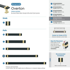 Amerock Cabinet Pull Brushed Matte Black/Brushed Gold 8-13/16 inch (224 mm) Center to Center Overton 1 Pack Drawer Pull Drawer Handle Cabinet Hardware