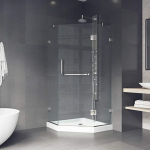 VIGO VG6062BNCL38WS 38.13" -38.13"W -70.38"H Frameless Hinged Neo-angle Shower Enclosure with Clear 0.38" Tempered Glass Stainless Steel Hardware in Brushed Nickel Finish, Reversible Handle and Base