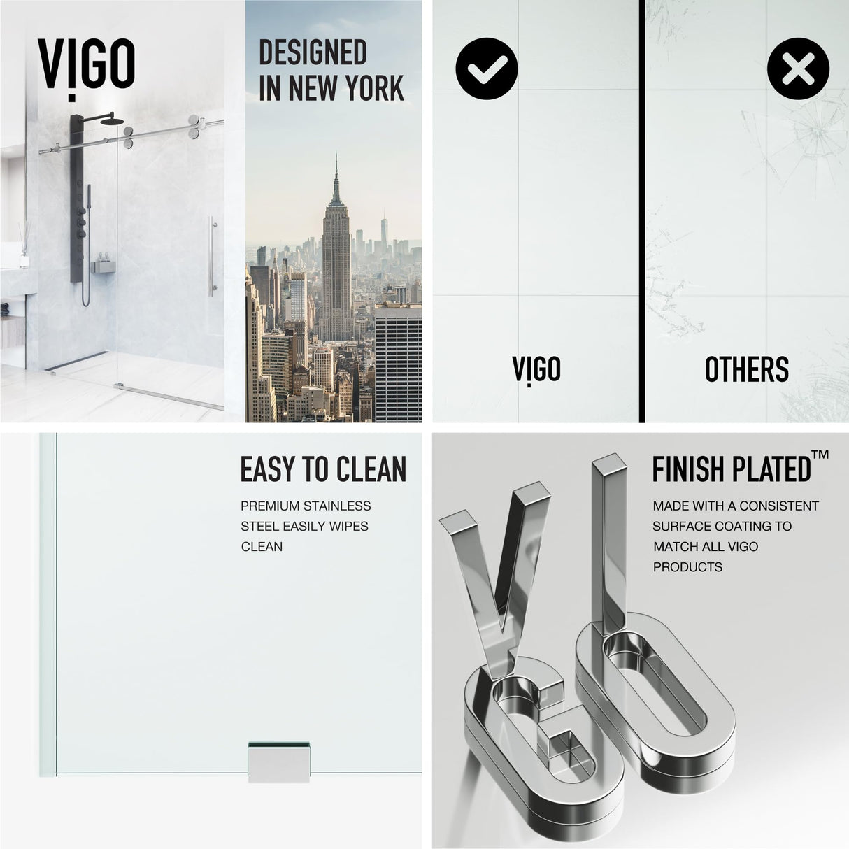 VIGO Adjustable 48 - 52 in. W x 74 in. H Frameless Sliding Rectangle Shower Door with Clear Tempered Glass and Stainless Steel Hardware in Chrome Finish with Reversible Handle - VG6041CHCL5274