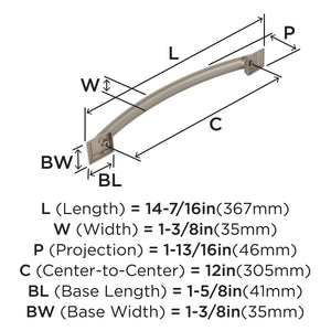 Amerock Appliance Pull Satin Nickel 12 inch (305 mm) Center to Center Candler 1 Pack Drawer Pull Drawer Handle Cabinet Hardware