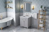 Jeffrey Alexander VKITCHA30WHSGR 30" White Chatham Vanity, Steel Grey Cultured Marble Vanity Top, undermount rectangle bowl