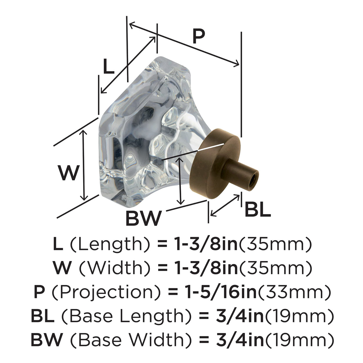 Amerock Cabinet Knob Clear/Oil-Rubbed Bronze 1-3/8 inch (35 mm) Length Glacio 1 Pack Drawer Knob Cabinet Hardware