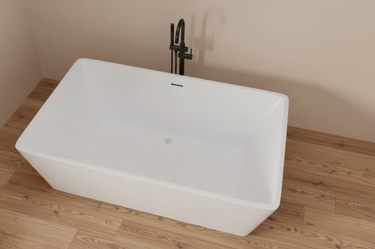 New England Home Goods Greg 71" Extra-Wide Acrylic Rectangular Freestanding Bathtub with Insulation