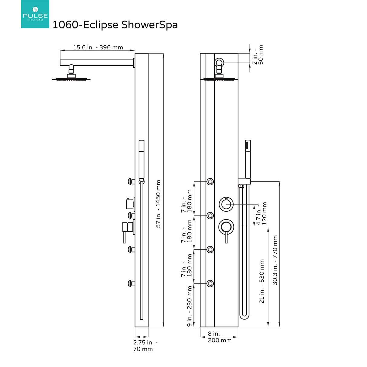 PULSE ShowerSpas 1060MB-SSB-1.8GPM Eclipse Stainless Steel Brushed ShowerSpa