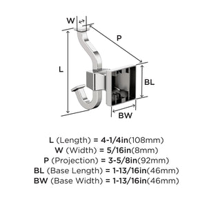 Amerock BH3602026 Chrome Single Robe Hook 4-1/4 in. (108 mm) Length Towel Holder Mulholland Towel Hook for Bathroom Bathroom Hardware Bath Accessories