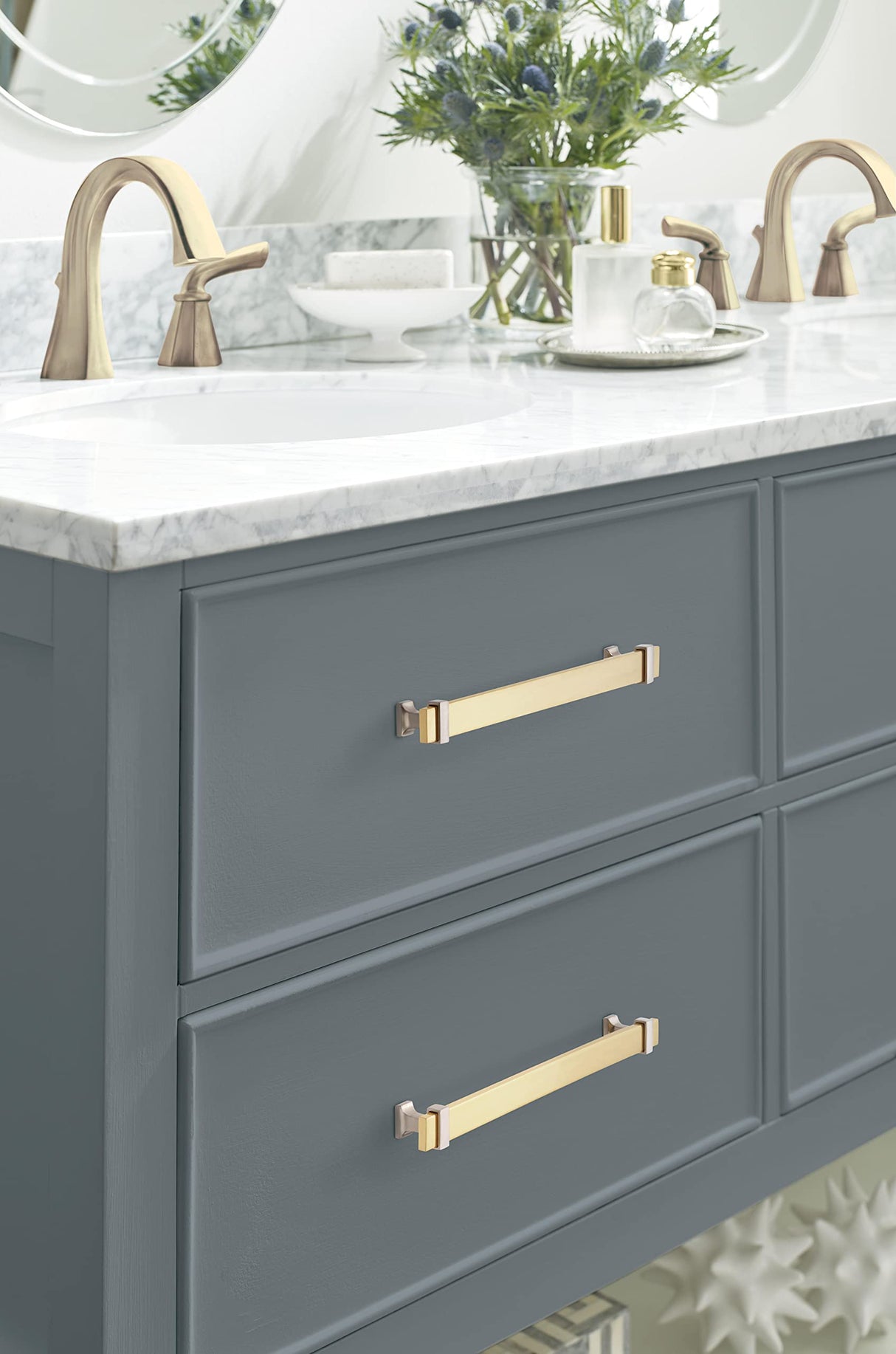 Amerock Cabinet Pull Brushed Gold/Satin Nickel 8-13/16 inch (224 mm) Center to Center Overton 1 Pack Drawer Pull Drawer Handle Cabinet Hardware