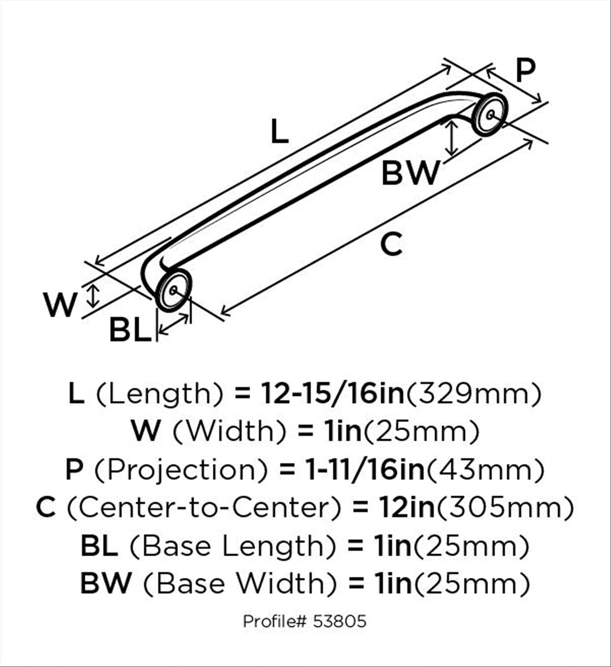 Amerock Appliance Pull Polished Nickel 12 inch (305 mm) Center to Center Kane 1 Pack Drawer Pull Drawer Handle Cabinet Hardware