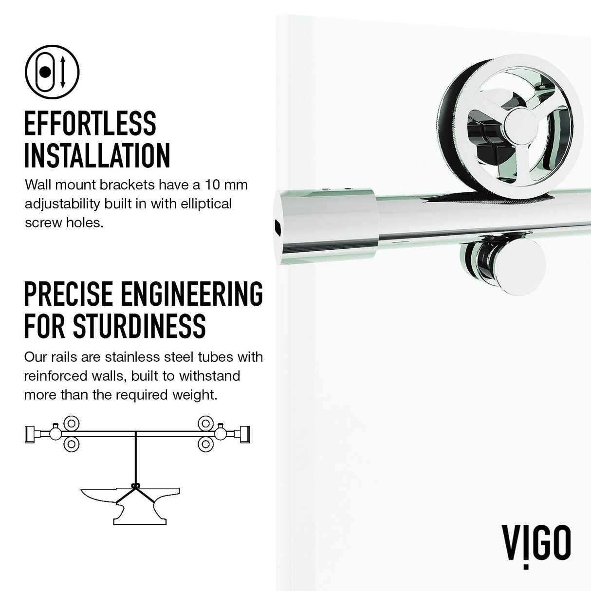 VIGO Adjustable 68-72 in. W x 76 in. H Elan Cass Frameless Glass Shower Door with Aerodynamic Shower Glass Door Chrome Shower Kit Complete and Door Glass Sliding Door - VG6044CHCL7276