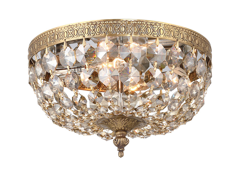 Crystorama 2 Light Golden Teak Crystal Olde Brass Flush Mount 710-OB-GT-MWP