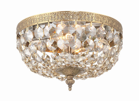 Crystorama 2 Light Golden Teak Crystal Olde Brass Flush Mount 710-OB-GT-MWP