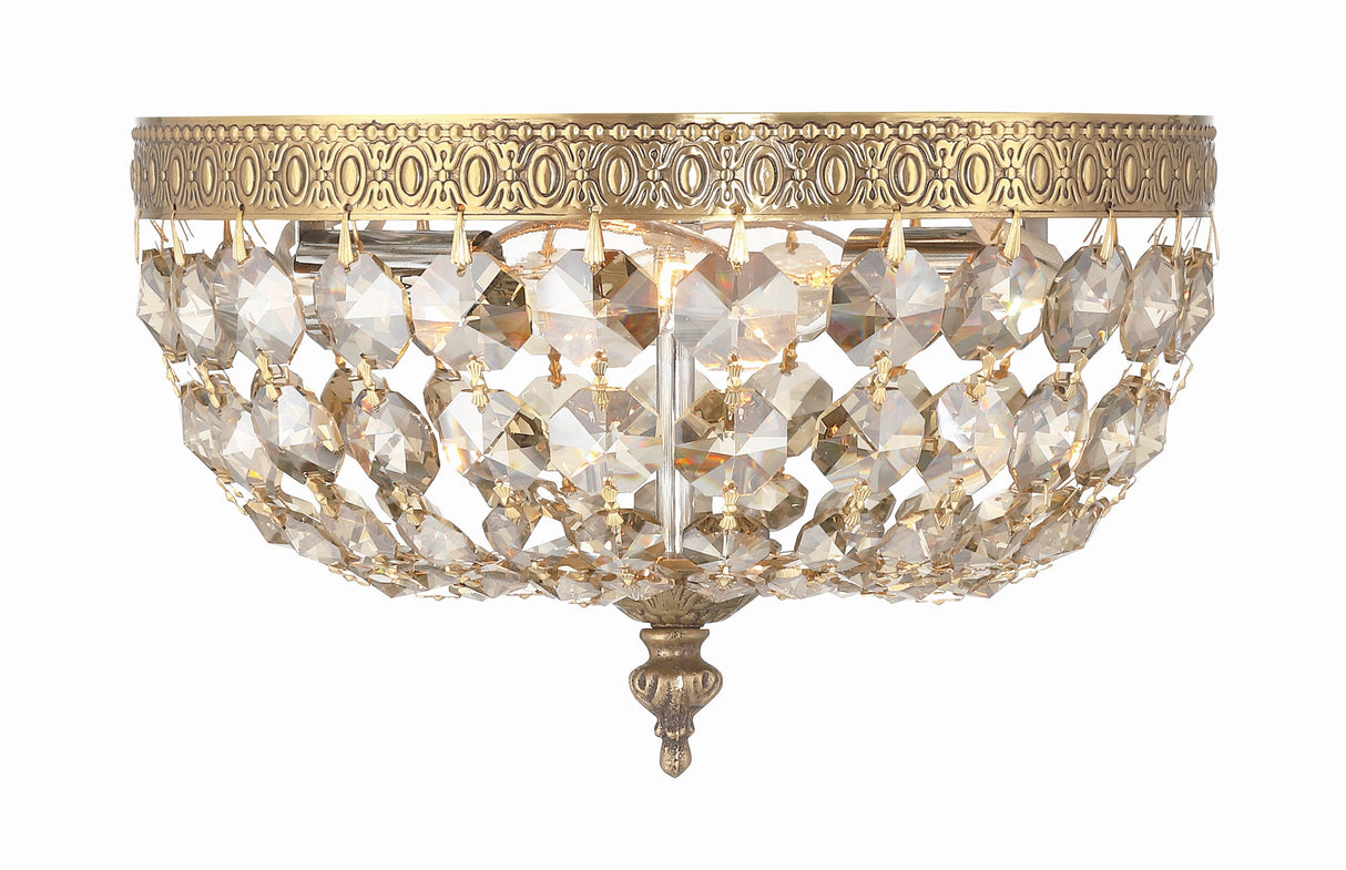 Crystorama 2 Light Golden Teak Crystal Olde Brass Flush Mount 710-OB-GT-MWP